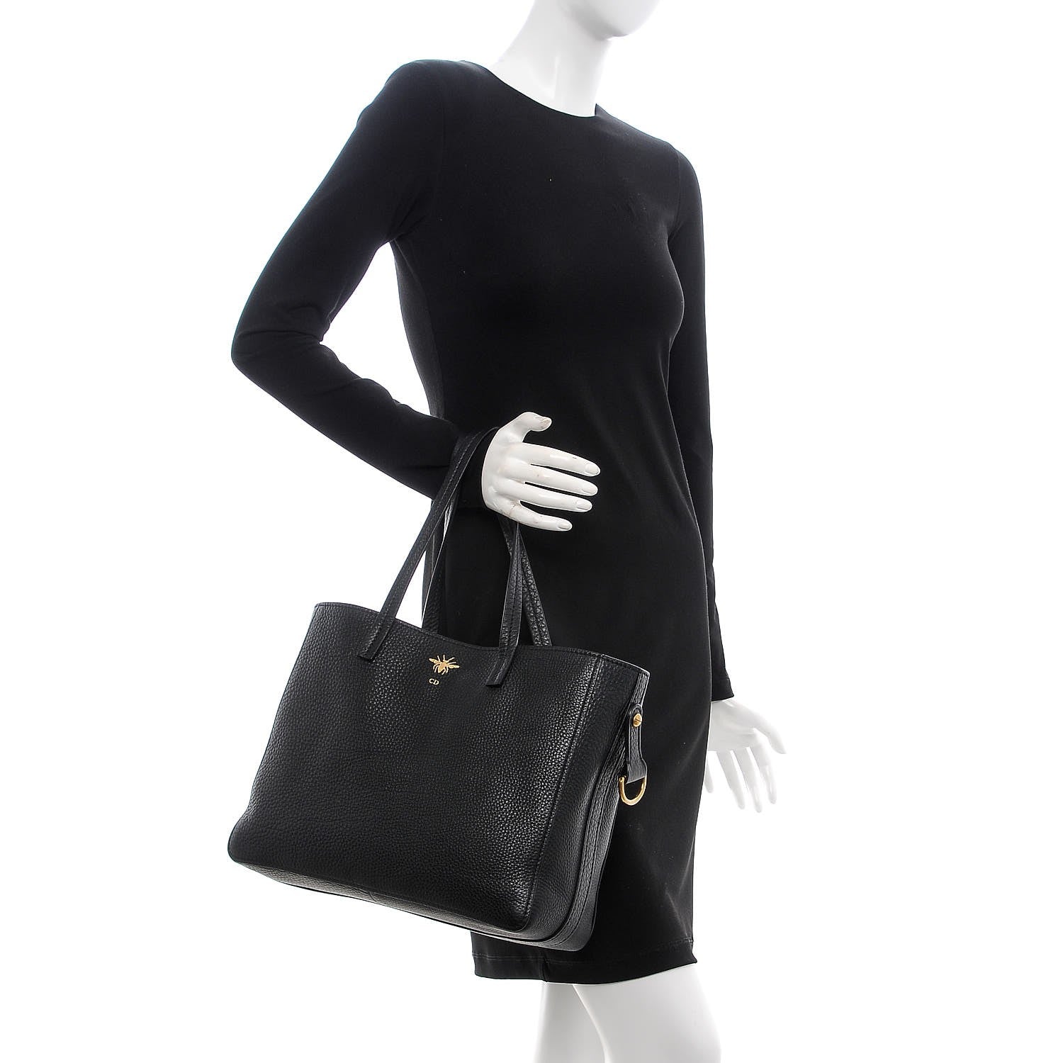 Christian Dior Grained Calfskin D-Bee Shopper Black 3 of 8