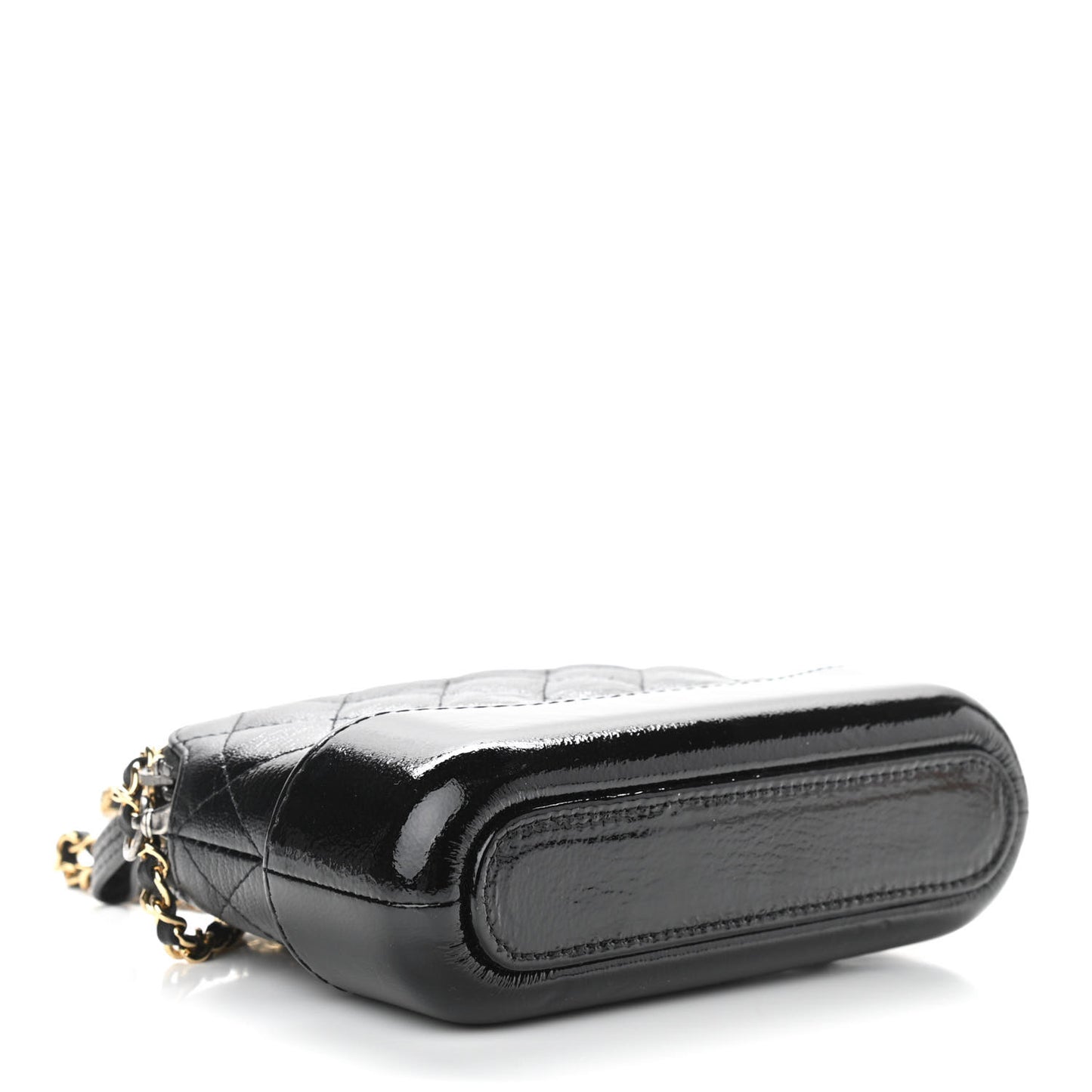 Patent Goatskin Quilted Small Gabrielle Clutch With Chain Black