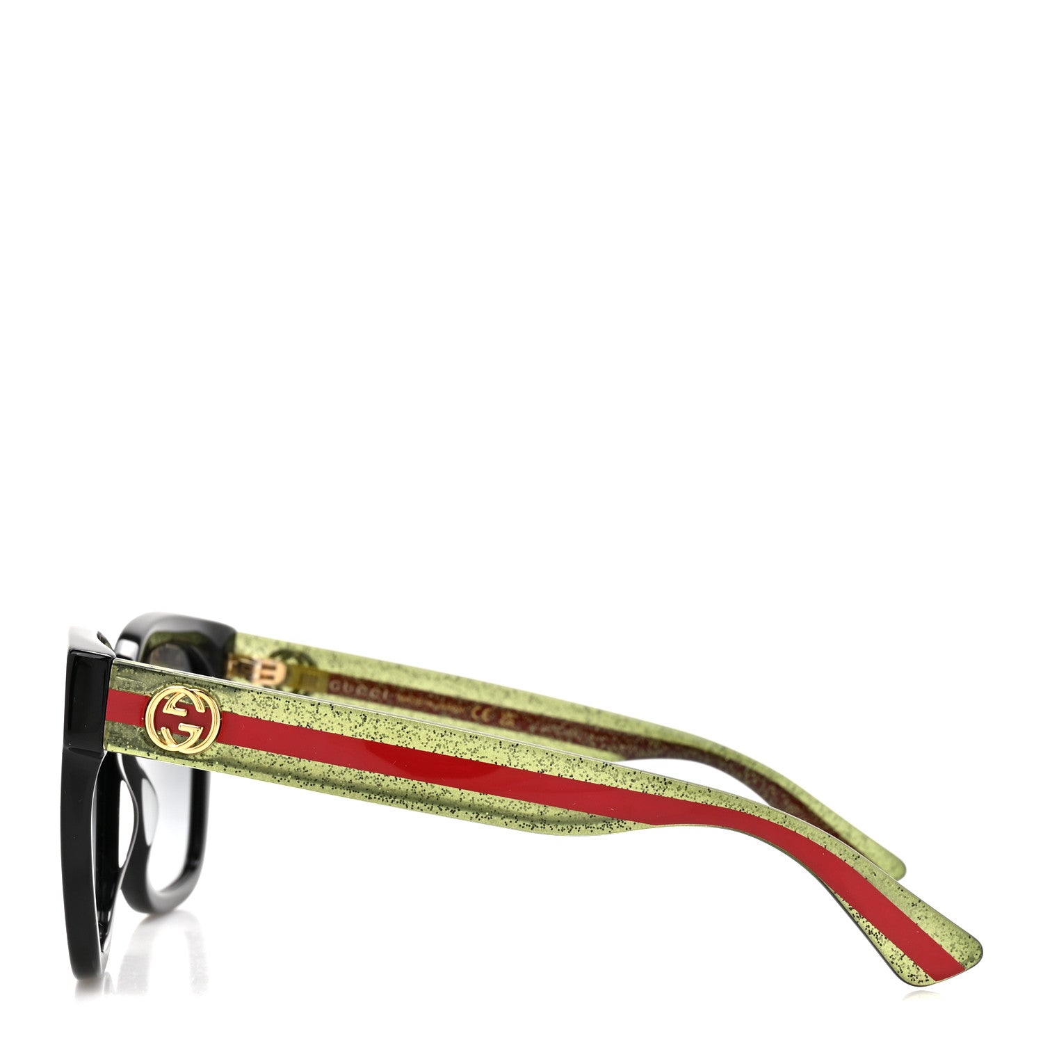 Gucci Acetate Square Frame Web Glitter Sunglasses GG0034SN Black Green 3 of 8