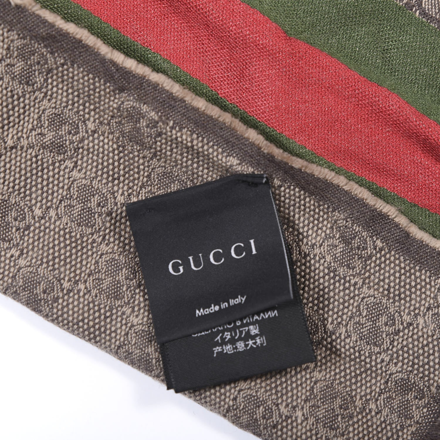 Gucci Wool Silk Jacquard Knit Monogram Web Scarf Brown 6 of 6
