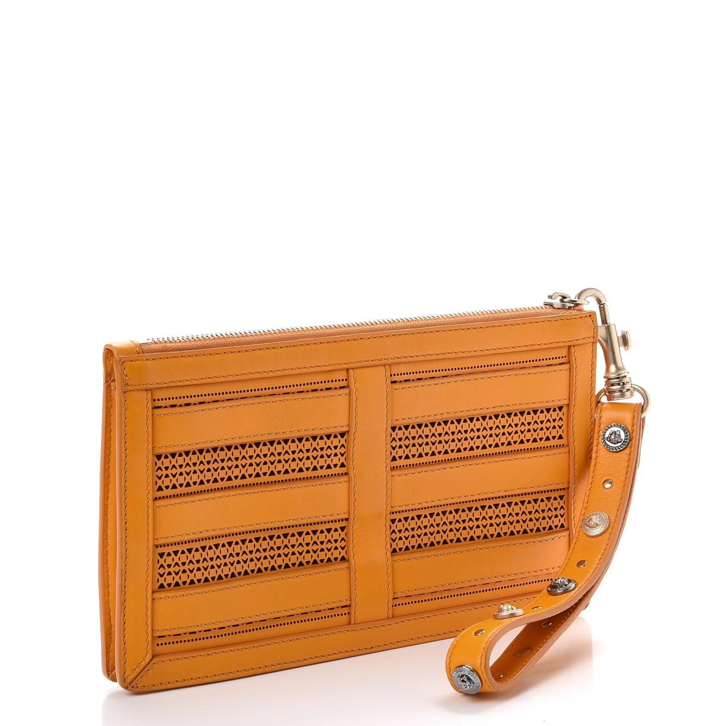 Calfskin Laser Cut Medallion Wristlet Orange