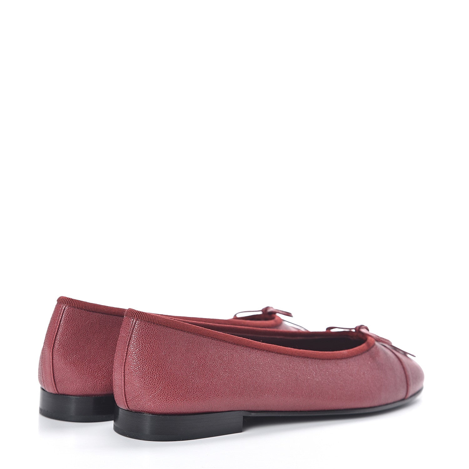Chanel Grained Calfskin Cap Toe Ballerina Flats 37.5 Burgundy 4 of 7