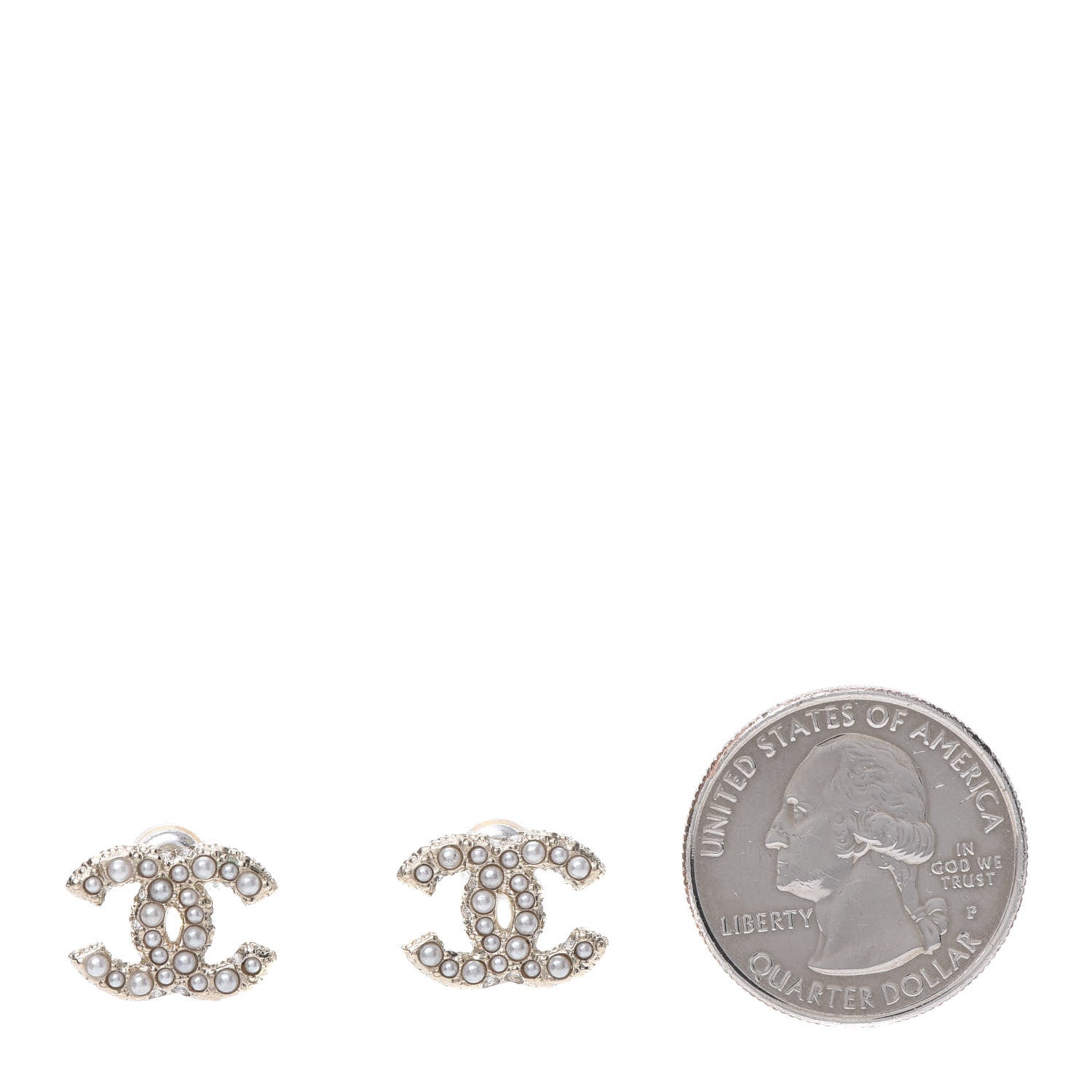 Chanel Pearl Crystal CC Earrings Light Gold 2 of 5