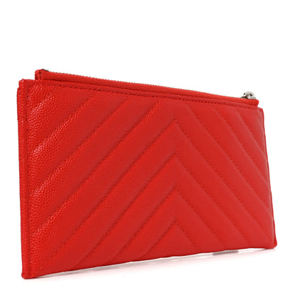 Chanel Caviar Chevron Quilted Zip Pouch Red 3 of 8