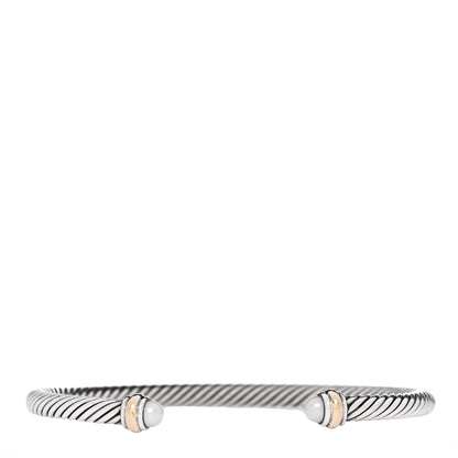 David Yurman Sterling Silver 18K Yellow Gold Cultured Pearl 4mm Cable Classics Bracelet 1 of 3