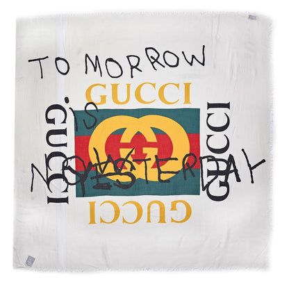 Gucci Modal Silk Coco Capitan Logo Square Scarf White 1 of 7