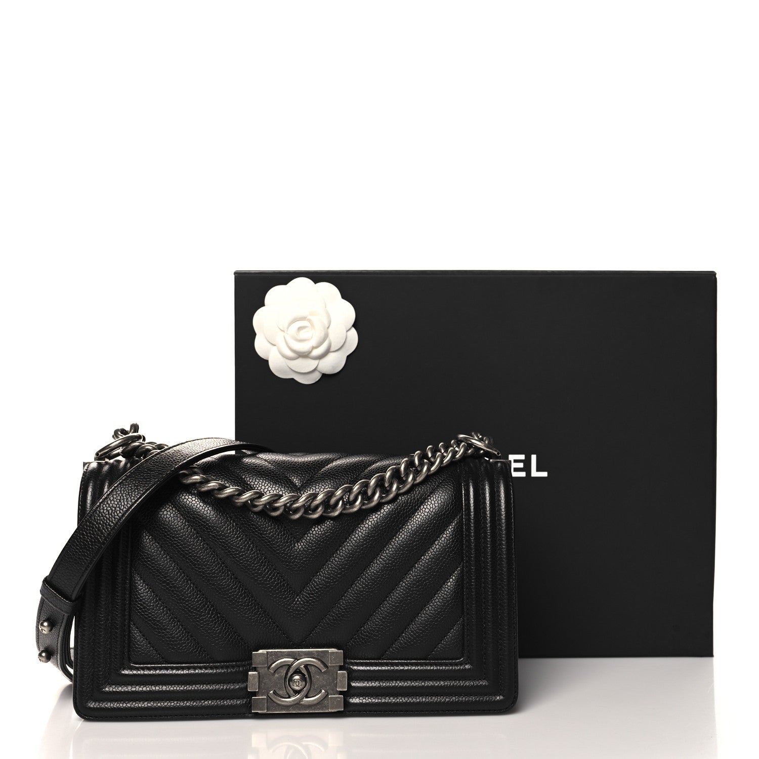Chanel Caviar Chevron Quilted Medium Boy Flap Black 11 of 11