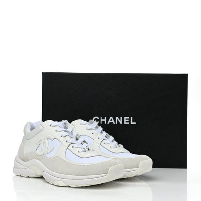 Chanel Suede Calfskin Fabric CC Sneakers 37.5 White 8 of 8