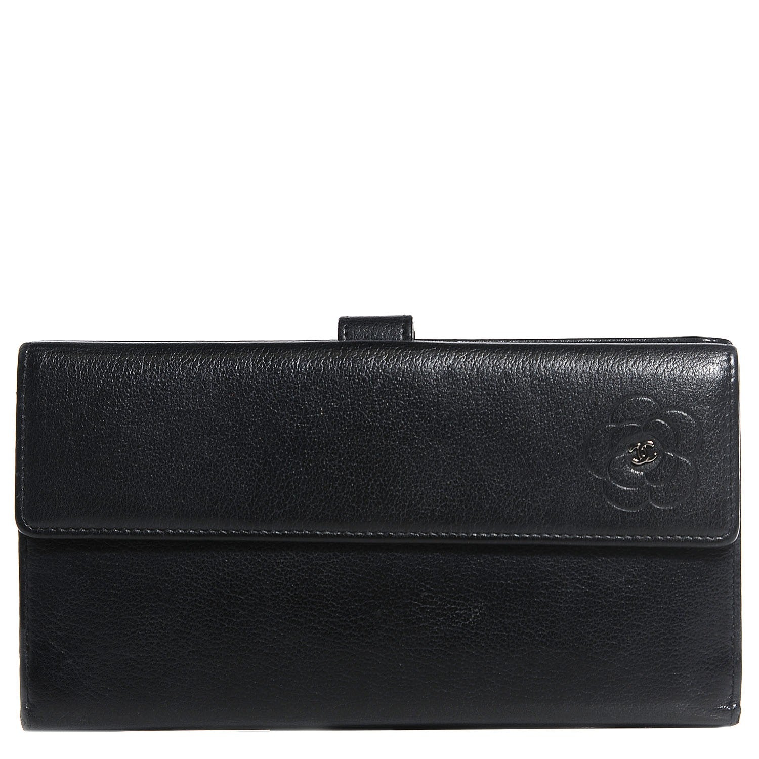 Chanel Goatskin Camellia Embossed Flap Wallet Black 1 of 8