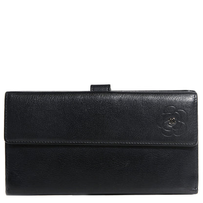 Chanel Goatskin Camellia Embossed Flap Wallet Black 1 of 8