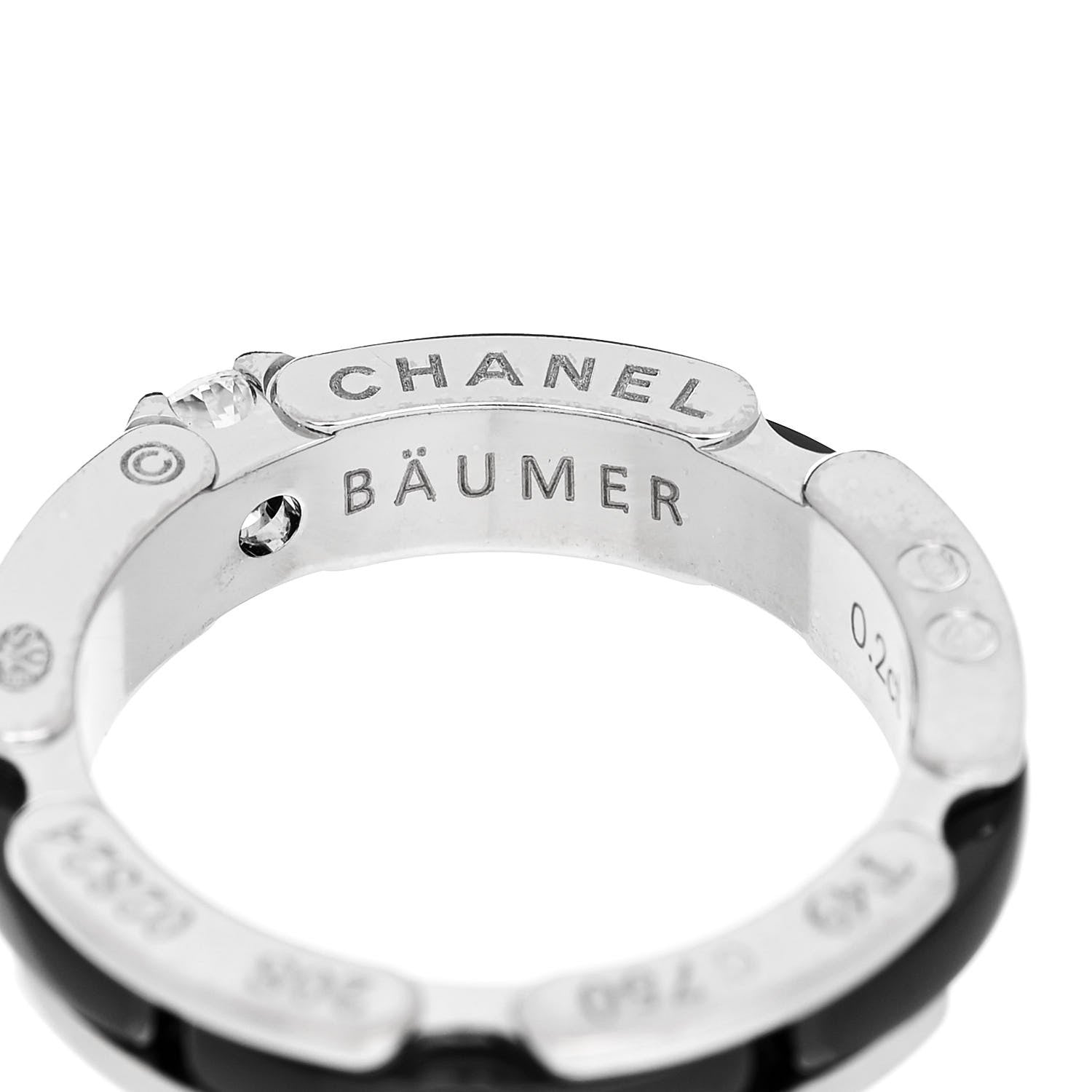 Chanel 18K White Gold Ceramic Diamond Slim Ultra Ring 49 4.75 4 of 6