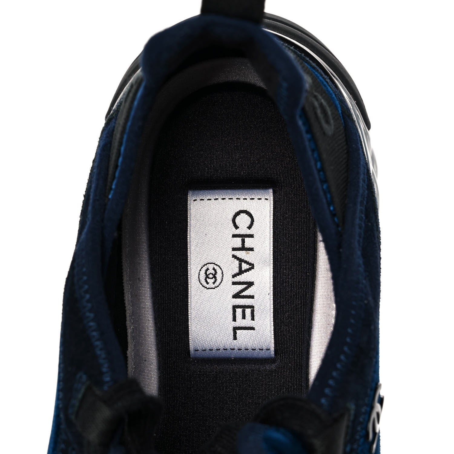 Chanel Suede Calfskin Velvet Grosgrain CC Sneakers 39.5 Navy Blue Black 8 of 10
