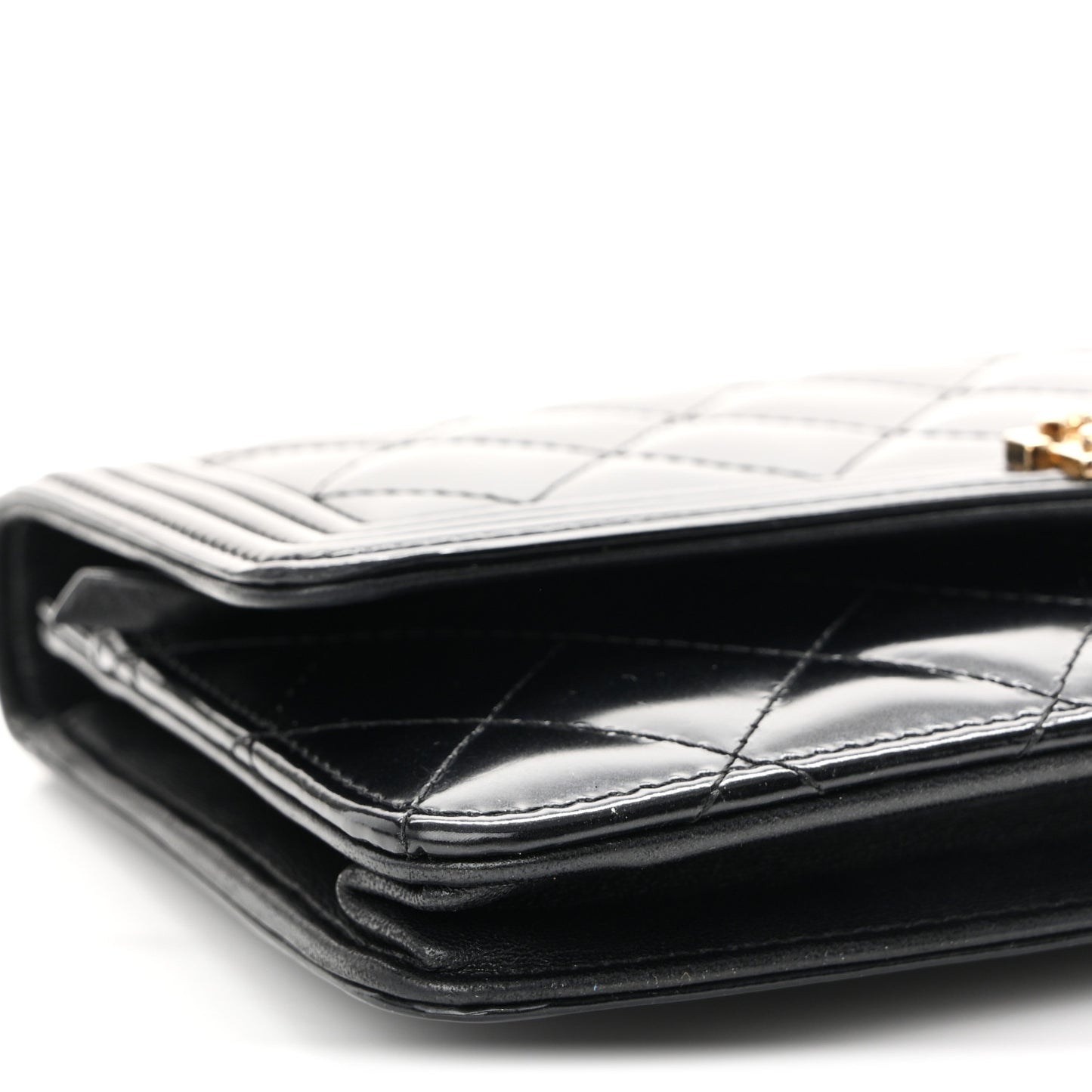 Glazed Calfskin Quilted Boy Wallet On Chain WOC Black