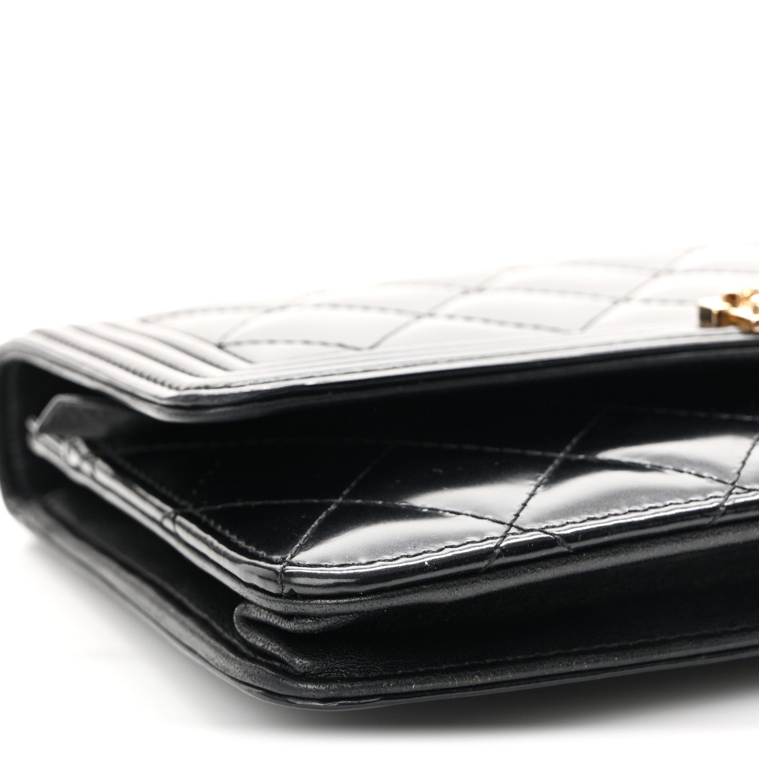 Chanel Glazed Calfskin Quilted Boy Wallet On Chain WOC Black 10 of 12