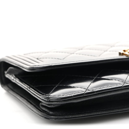 Chanel Glazed Calfskin Quilted Boy Wallet On Chain WOC Black 10 of 12