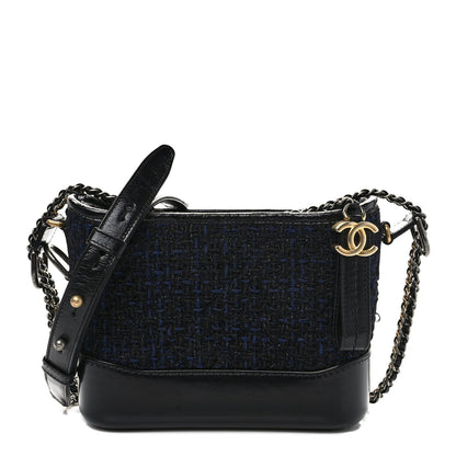 Chanel Tweed Calfskin Small Gabrielle Hobo Black Blue 1 of 8