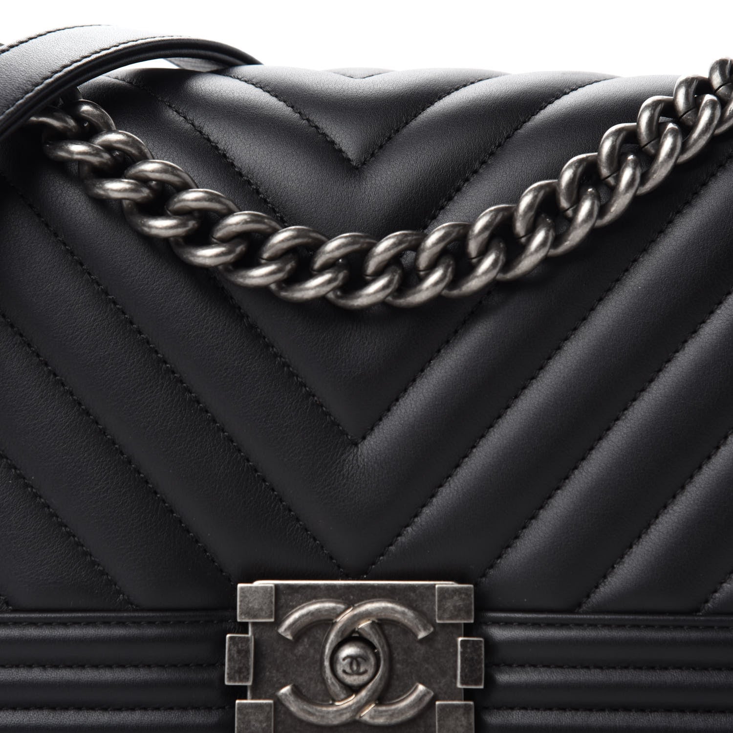 Chanel Lambskin Chevron Quilted Medium Boy Flap Black 12 of 13