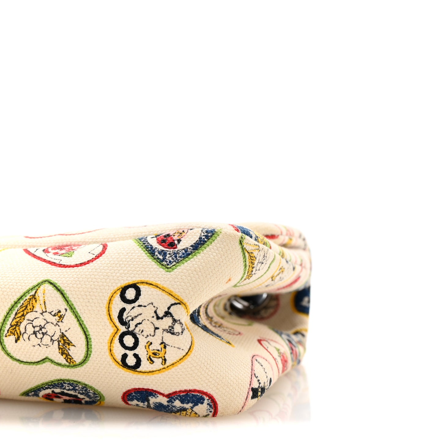 Canvas Coco Hearts Small Flap Bag White
