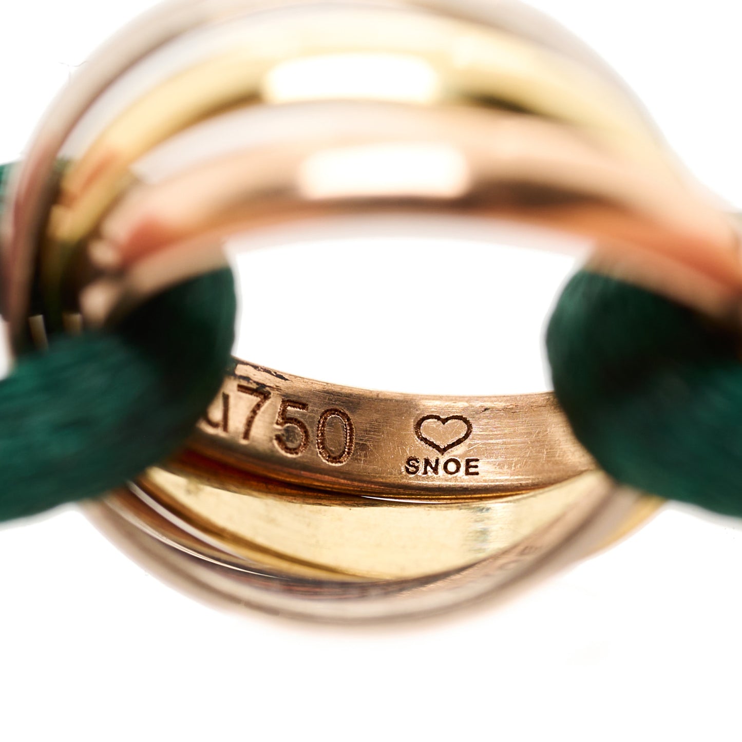 18K Pink Yellow White Gold Trinity Adjustable Cord Bracelet Green