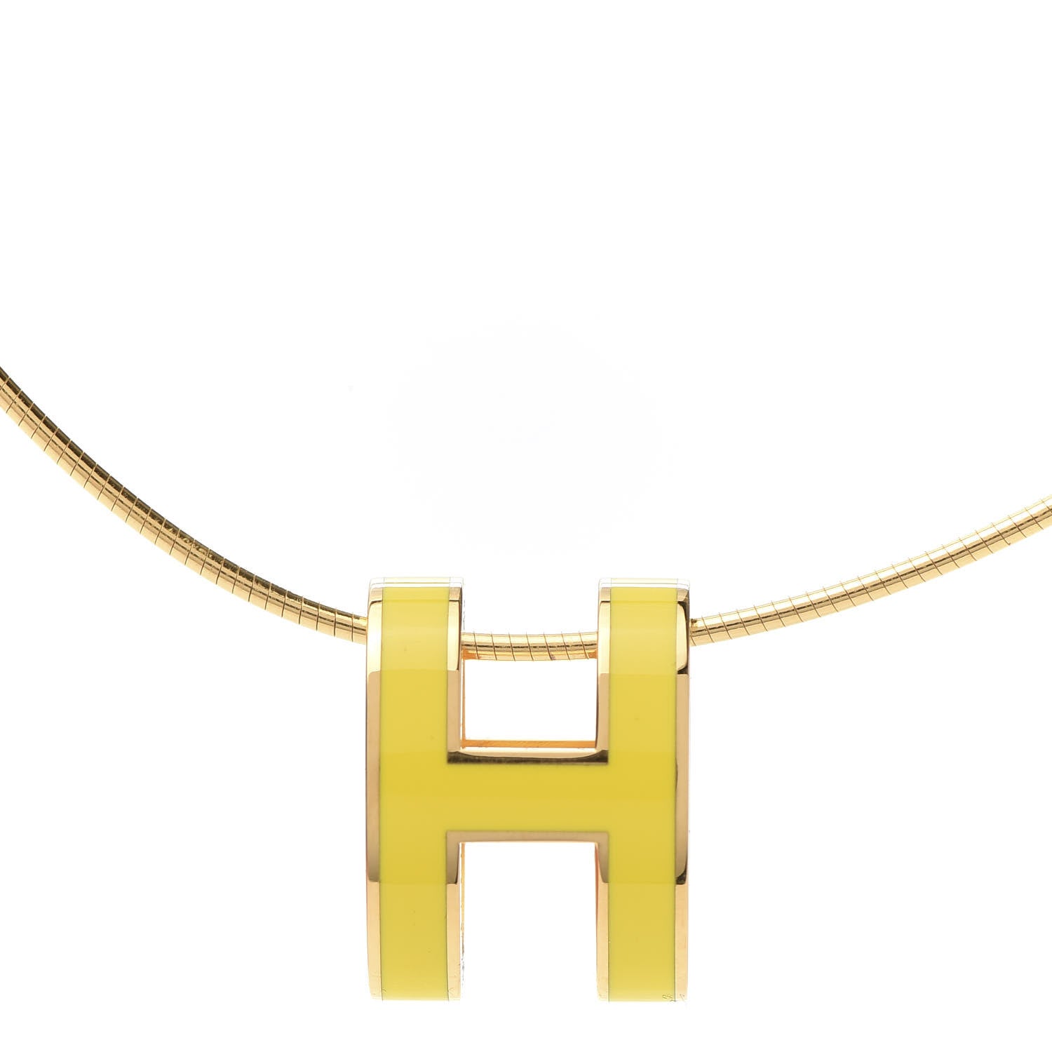Hermes Lacquered Gold Pop H Pendant Necklace Naples Yellow 3 of 7