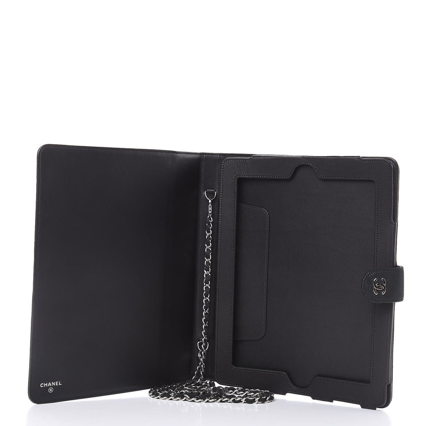 Iridescent Caviar Quilted Crossbody iPad Holder Black