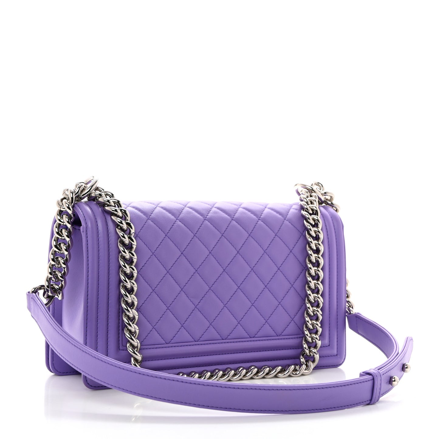 Lambskin Quilted Medium Boy Flap Purple