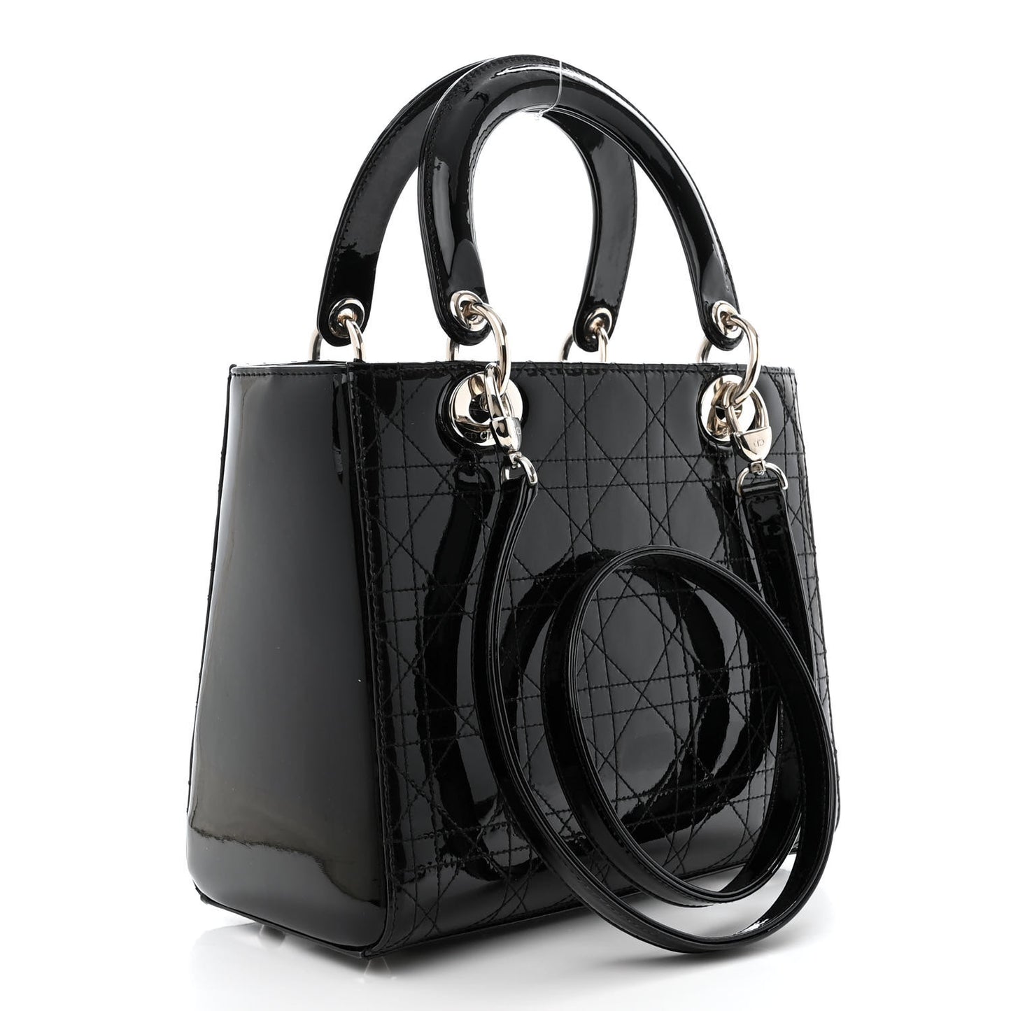 Patent Cannage Stitched Medium Lady Dior Black