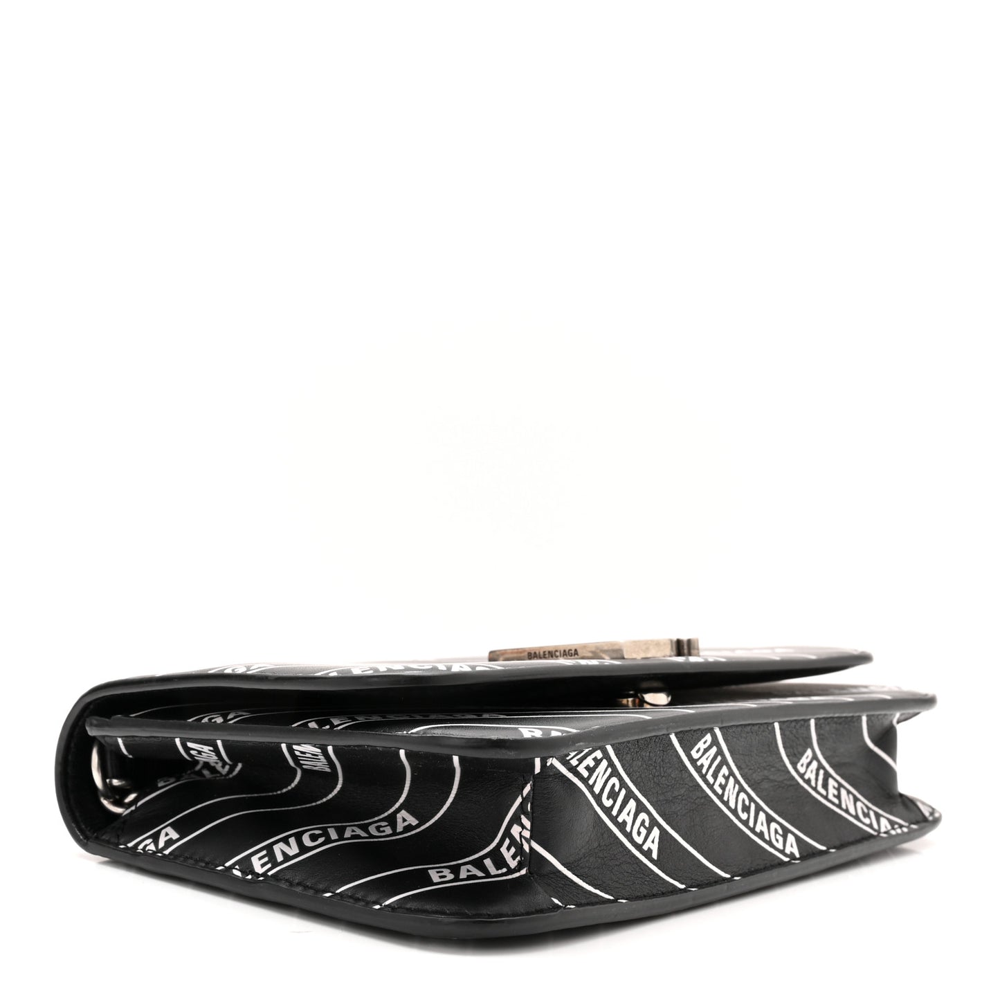 Matte Calfskin Diagonal Allover Logo Print B Wallet on Chain Black White