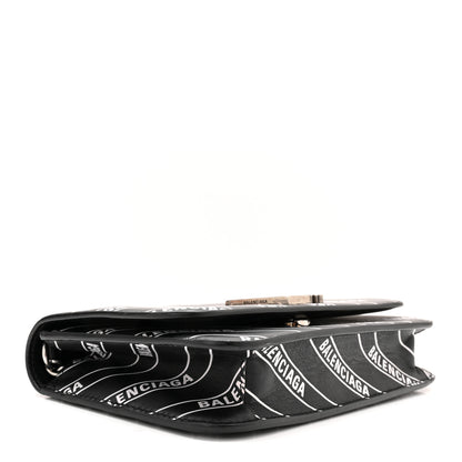 Balenciaga Matte Calfskin Diagonal Allover Logo Print B Wallet on Chain Black White 4 of 9