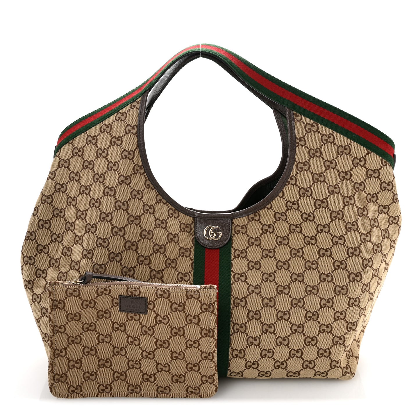 GG Monogram Web Large Giglio Tote Beige Brown