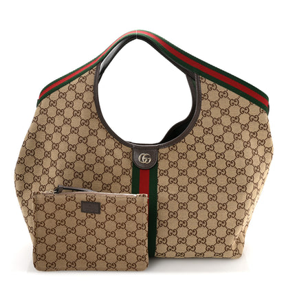 Gucci GG Monogram Web Large Giglio Tote Beige Brown 3 of 10