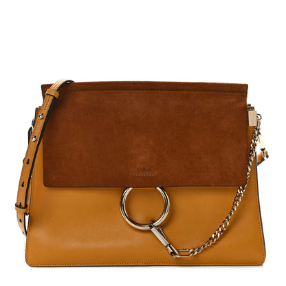 Chloe Suede Calfskin Medium Faye Shoulder Bag Mustard Tobacco 1 of 8