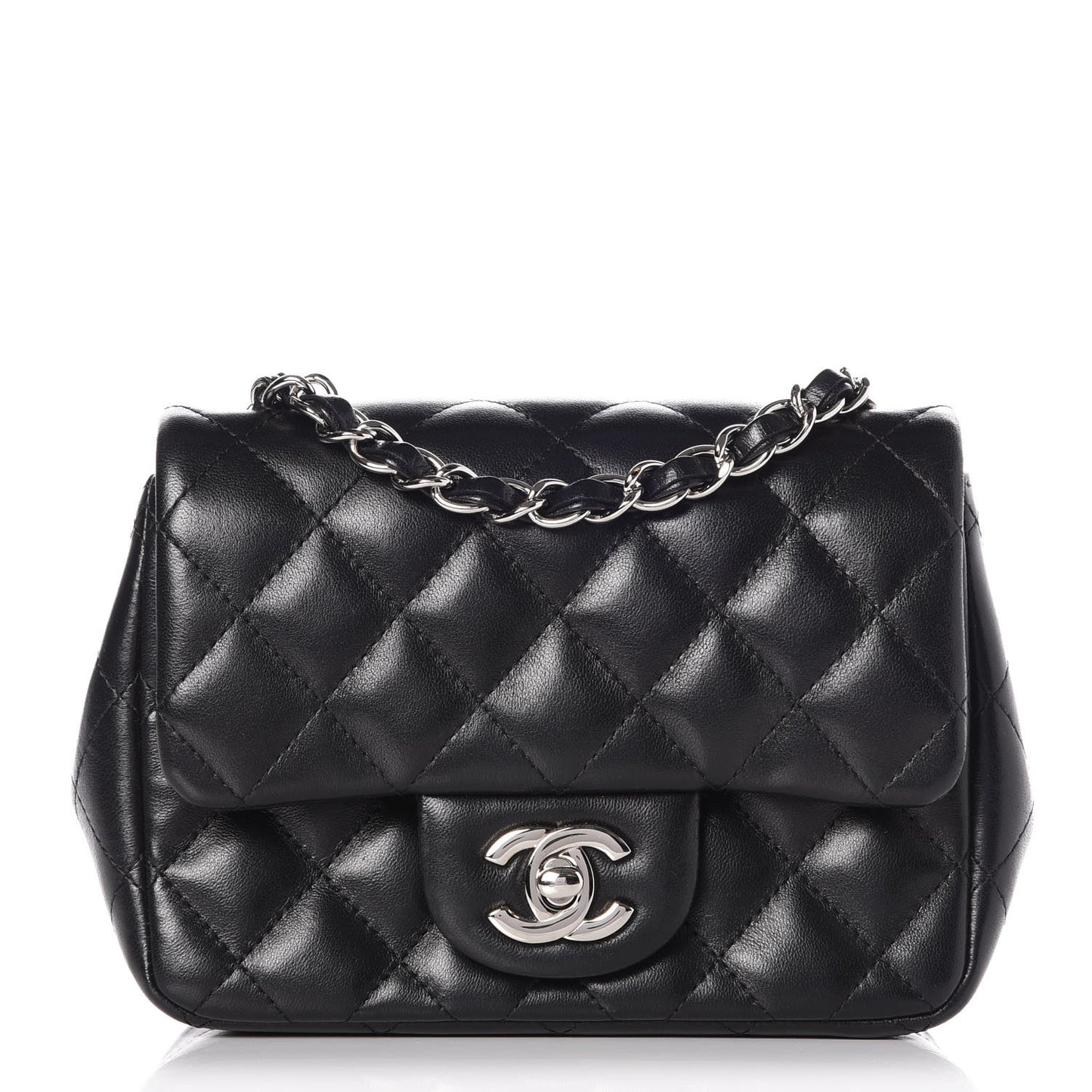Lambskin Quilted Mini Square Flap Black
