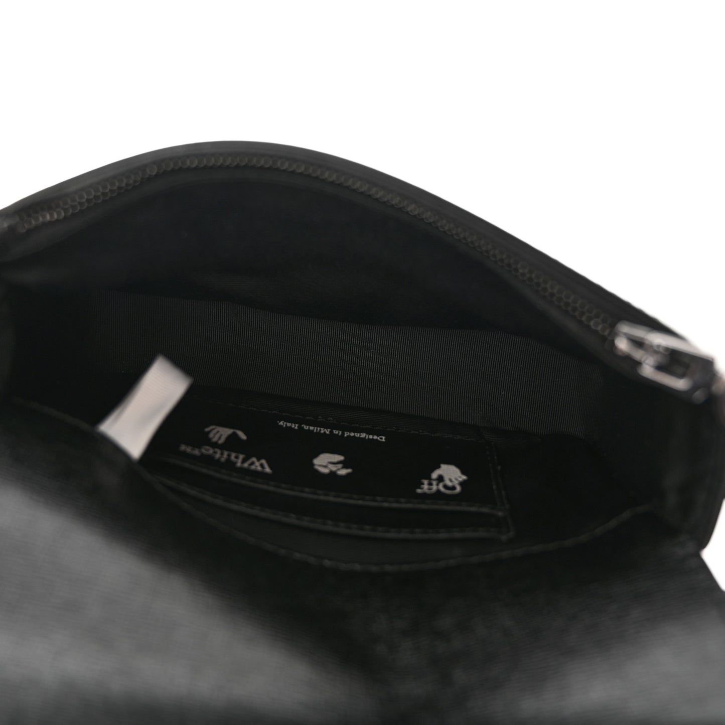 Saffiano Striped Mini Diag Binder Clip Bag Black White Indus