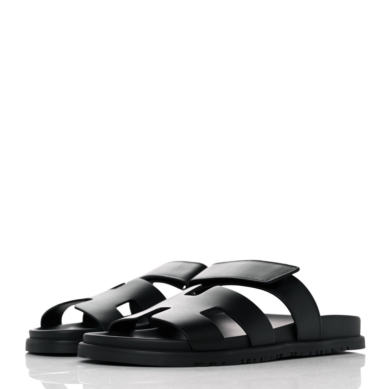 Hermes Calfskin Womens Chypre Sandals 40.5 Black 3 of 9