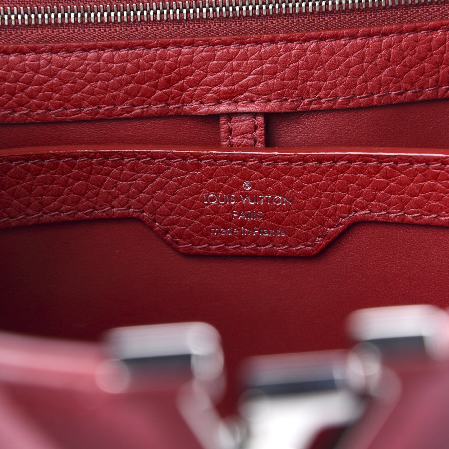 Taurillon Chevron Capucines PM Cherry