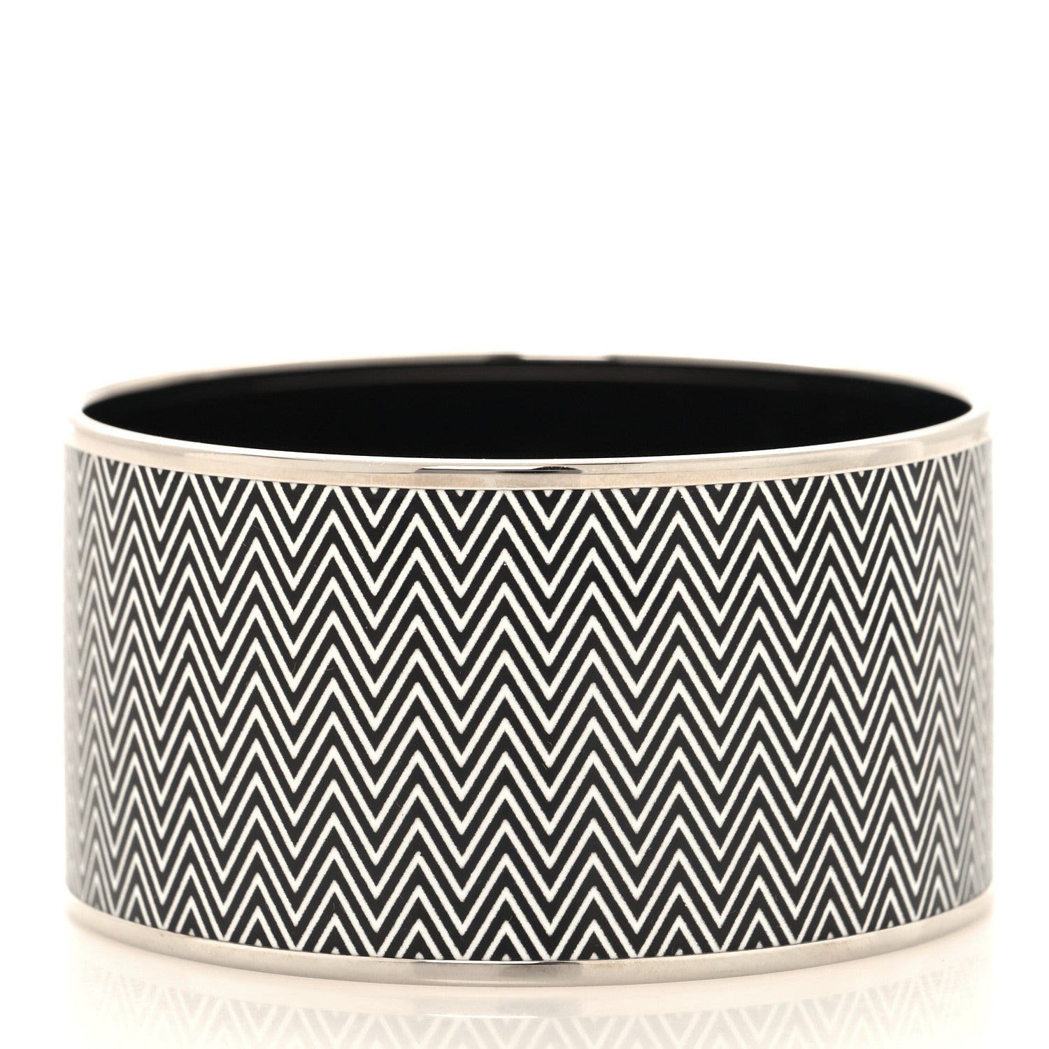 Hermes Enamel Printed Extra Wide Chevron Bracelet 70 Black 3 of 5