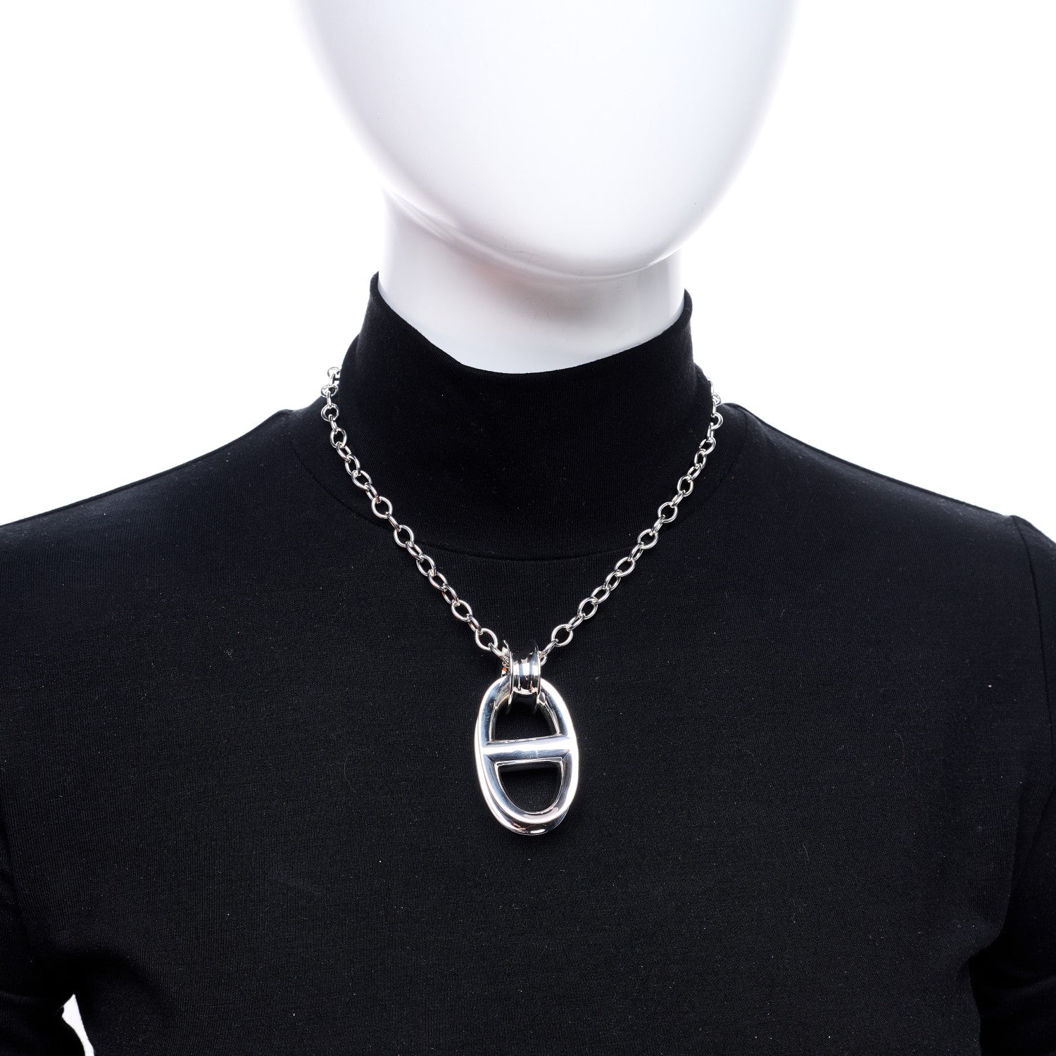 Hermes Sterling Silver TGM Reponse Pendant Necklace 2 of 7