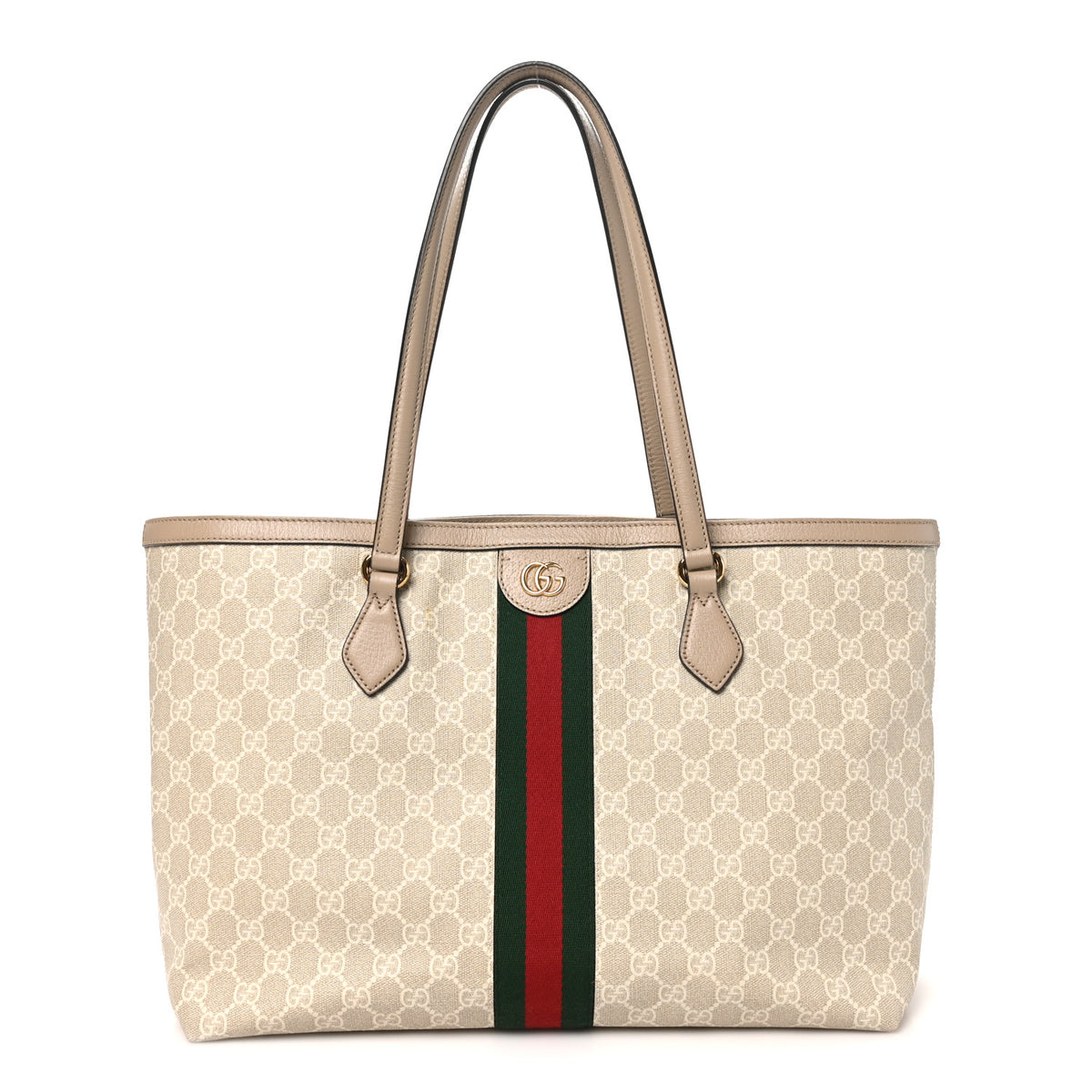 GG Supreme Monogram Textured Dollar Calfskin Web Large Ophidia Shopping Tote Beige Mystic White Oatmeal