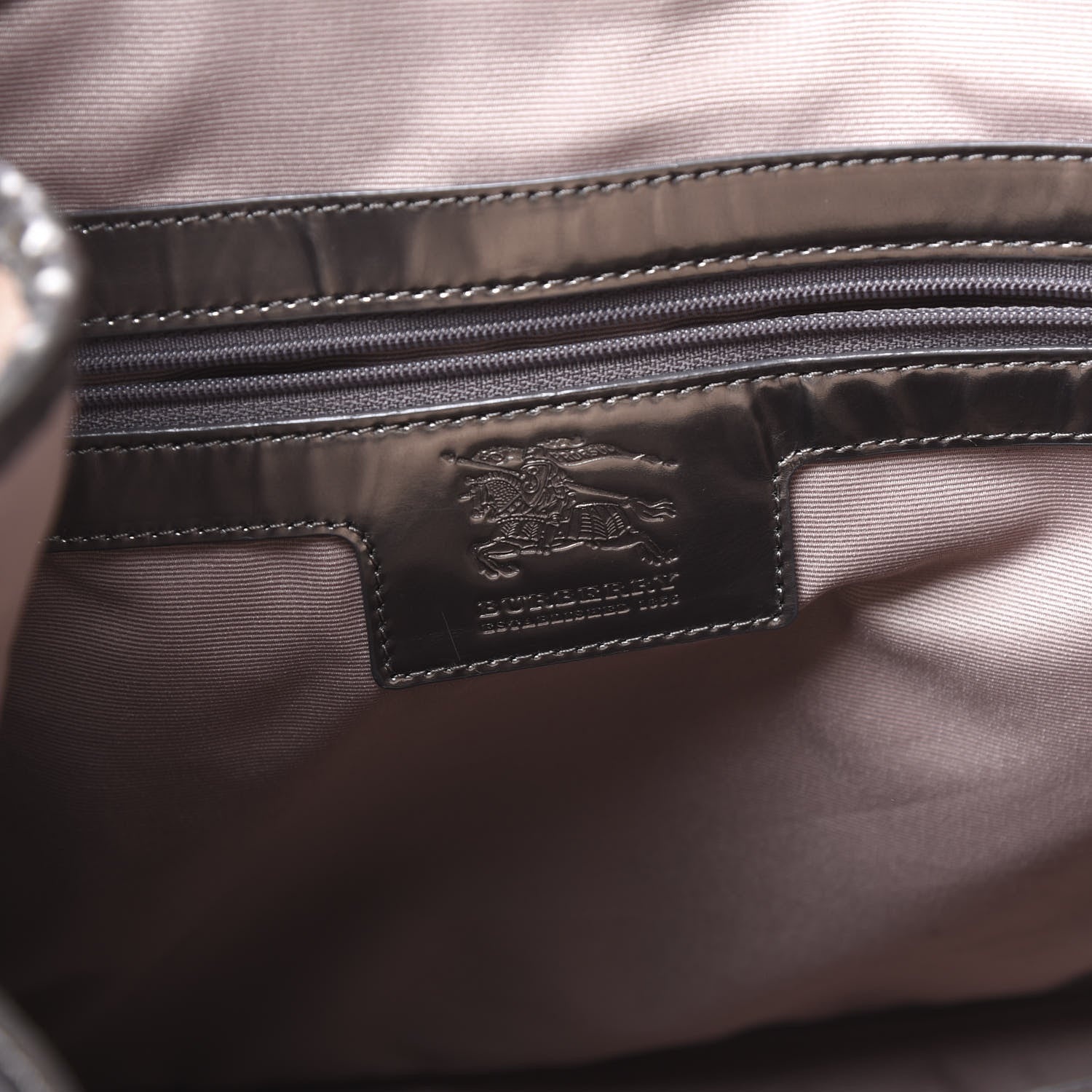 Burberry Metallic Calfskin Nova Check Tote Pewter 5 of 8