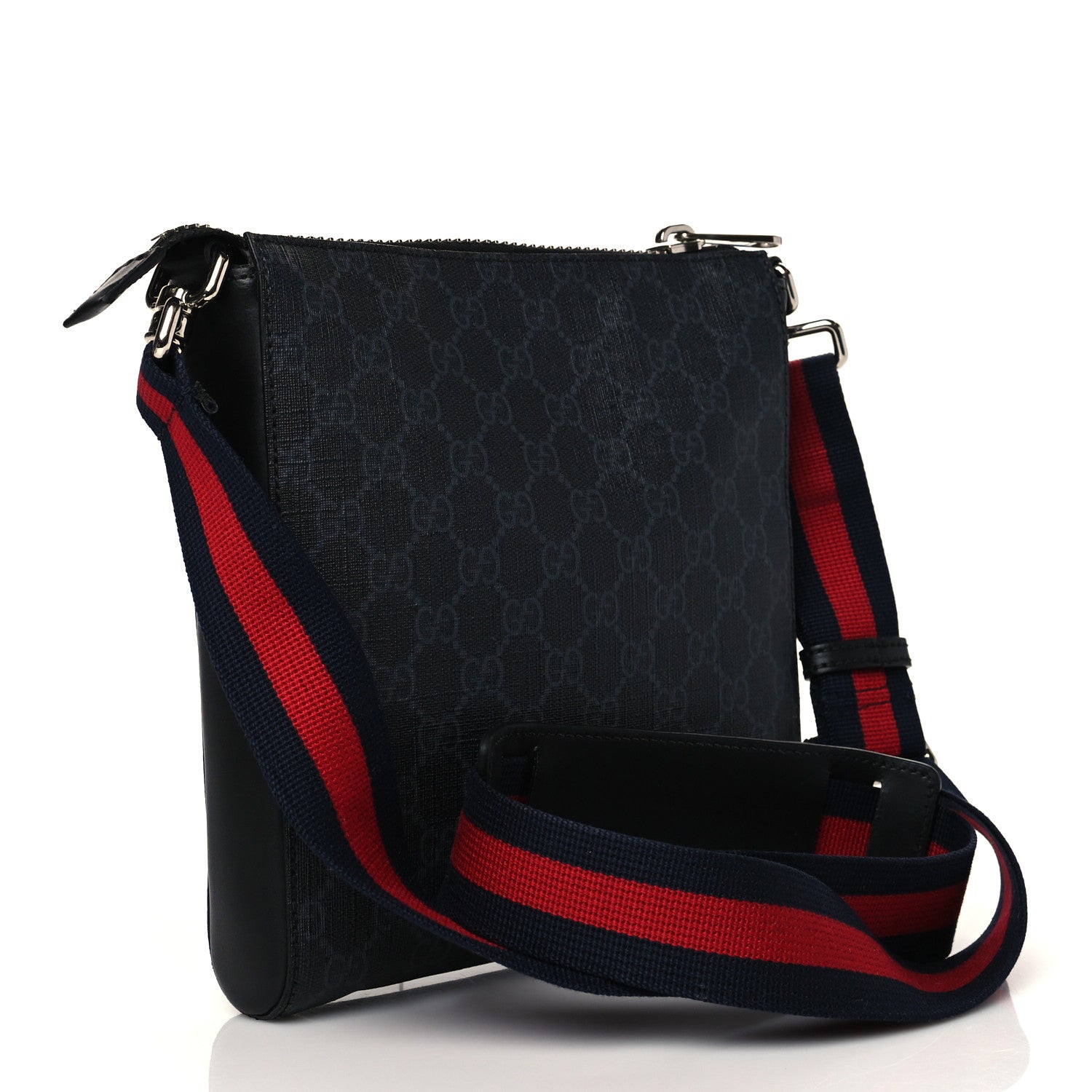 Gucci GG Supreme Monogram Web Small Flat Messenger Bag Black Grey 3 of 10