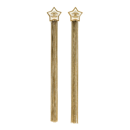 Chanel Metal Resin Pearl Star CC Drop Earrings Gold Pearly White 1 of 4