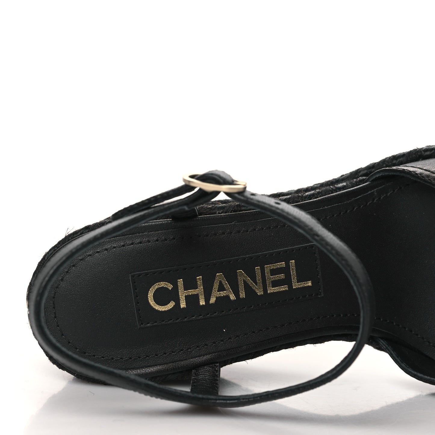 Lambskin Grosgrain CC Espadrilles Wedges 36 Black
