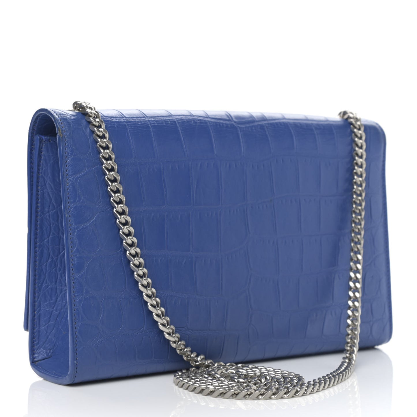 Calfskin Crocodile Embossed Medium Classic Monogram Kate Tassel Satchel Bleu Majorelle