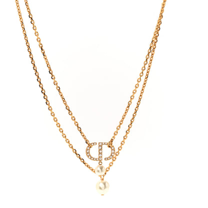 Christian Dior Crystal Pearl CD Drop Necklace Gold 1 of 7