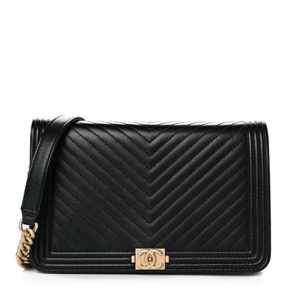 Chanel Calfskin Chevron Boy Wallet On Chain WOC Black 1 of 10