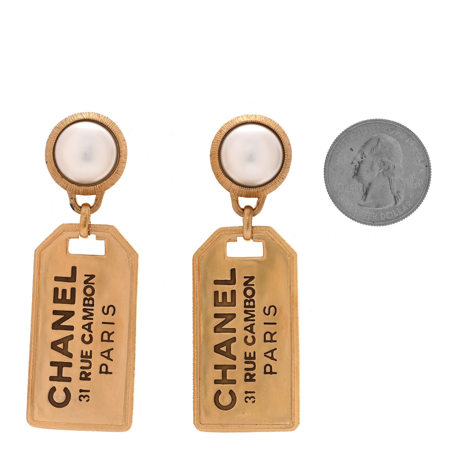 Chanel Pearl CC Tags Drop Earrings Gold 2 of 5