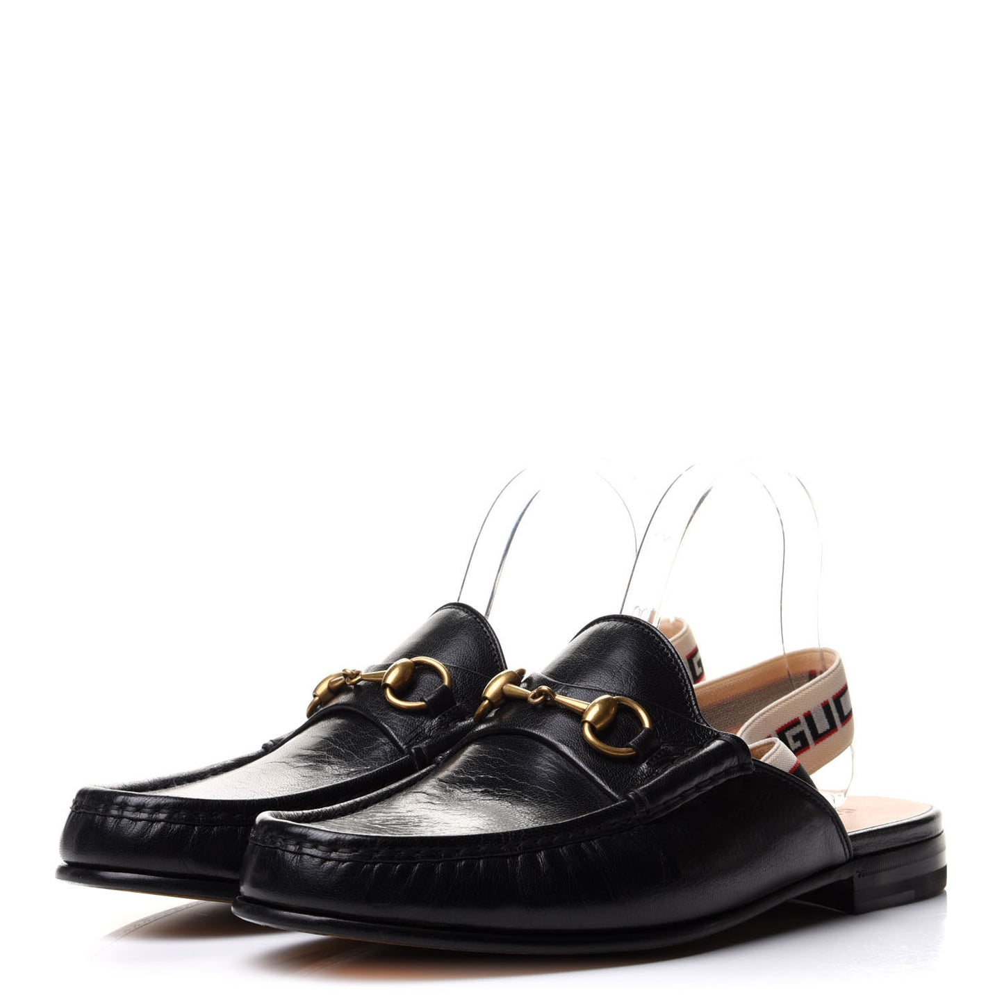Goatskin Stripe Mens Horsebit Slingback Slippers 9 Black