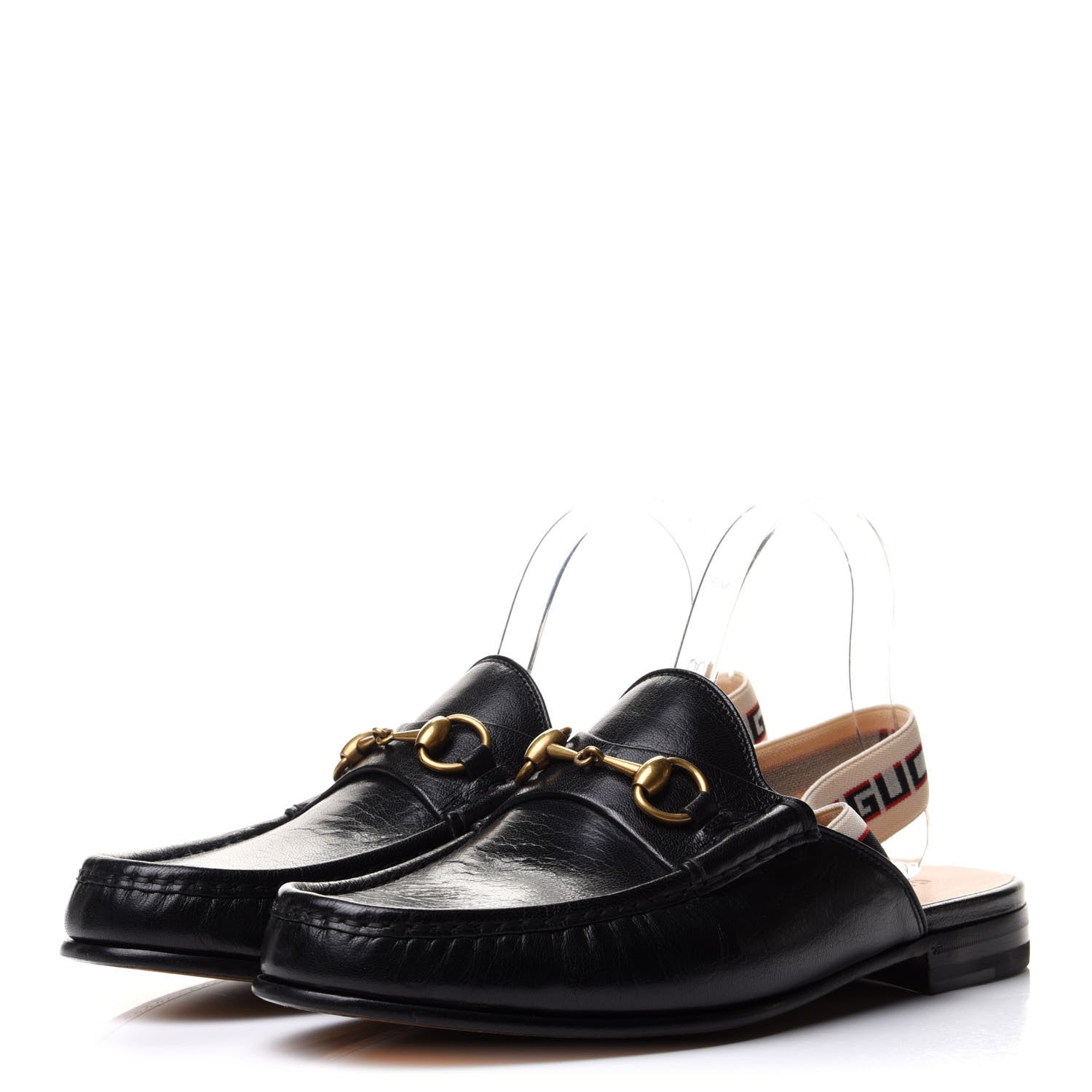 Gucci Goatskin Stripe Mens Horsebit Slingback Slippers 9 Black 3 of 11