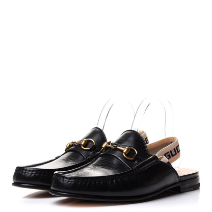 Gucci Goatskin Stripe Mens Horsebit Slingback Slippers 9 Black 3 of 11